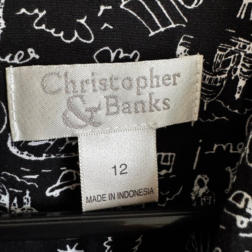 VTG Christopher Banks Maxi Dress 12 Black Paris Eiffel Tower Print Travel Whimsy - Picture 3 of 10